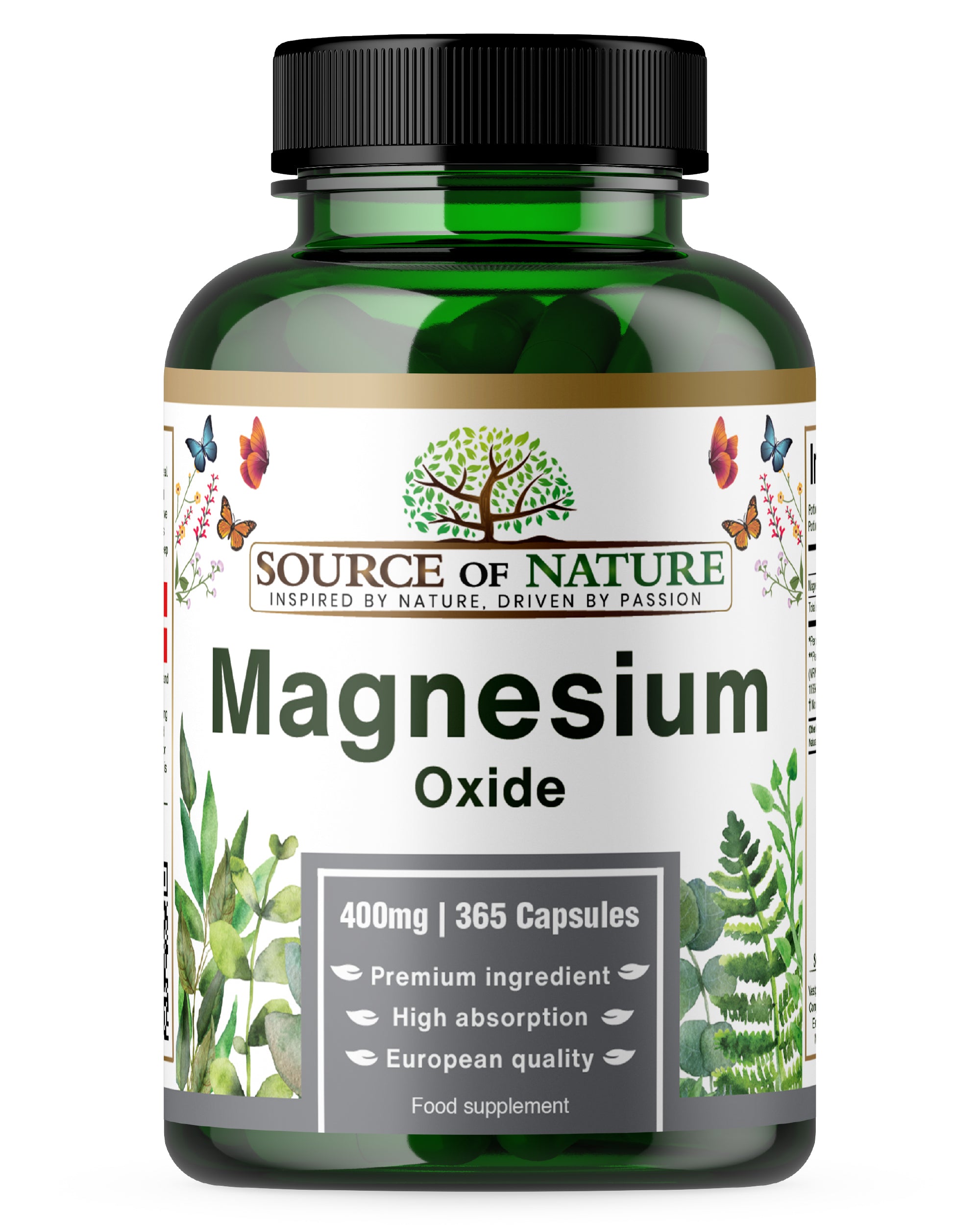 Magnesium Oxide 665mg | 365 Capsules | 12-Month Supply - Source of Nature